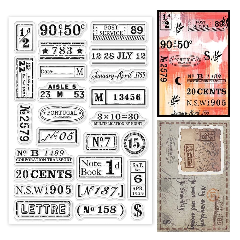 INFUNLY Vintage Number Clear Stamps 6.3 Inches x 4.3 Inches, 