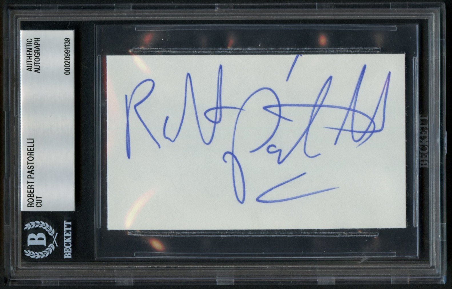 Robert Pastorelli d2004 signed autograph 2x3.5 cut Murphy Brown BAS Slabbed