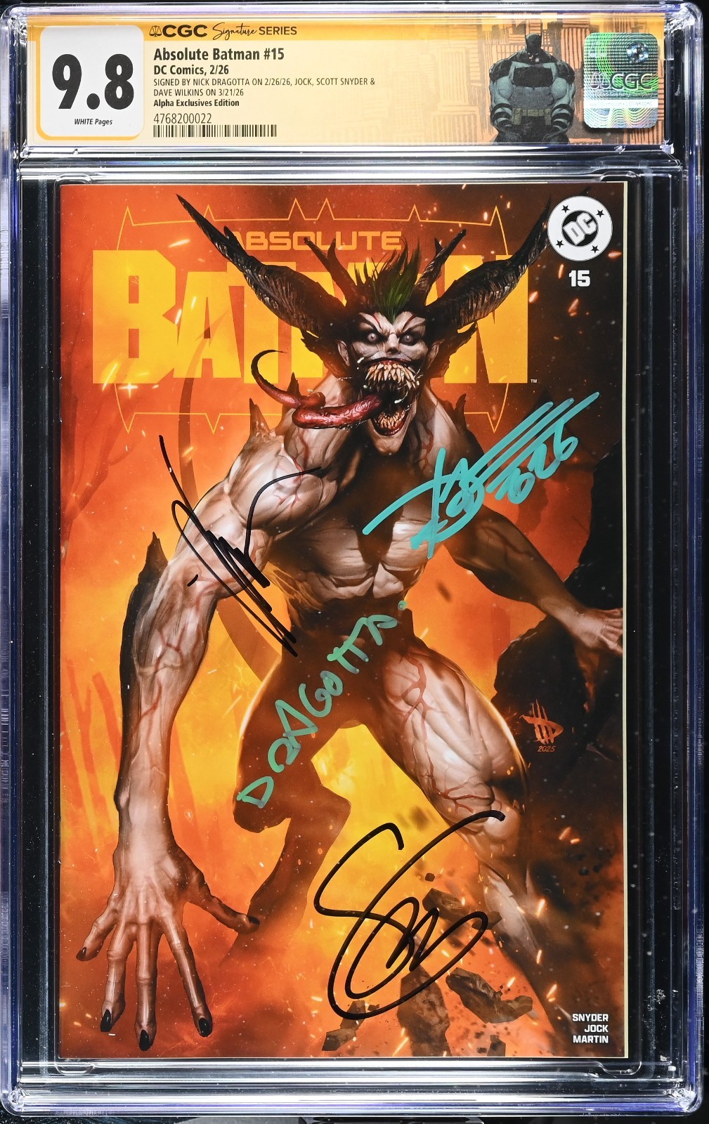 Absolute Batman #15 CGC 9.8 4X Signed Scott Snyder Jock Nick Dragotta Wilkins