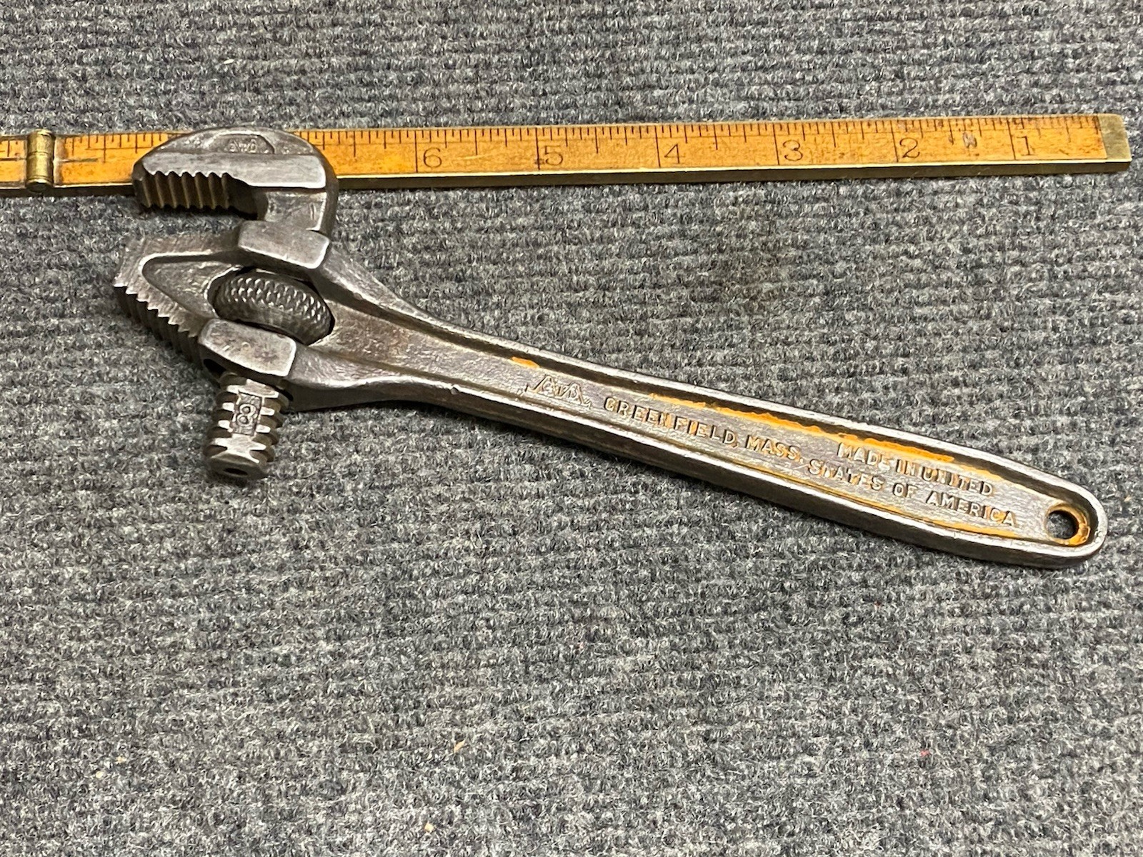 VINTAGE GREENFIELD 8” LITTLE GIANT REVERSIBLE PIPE WRENCH, FEB 4 1913 PAT, USA
