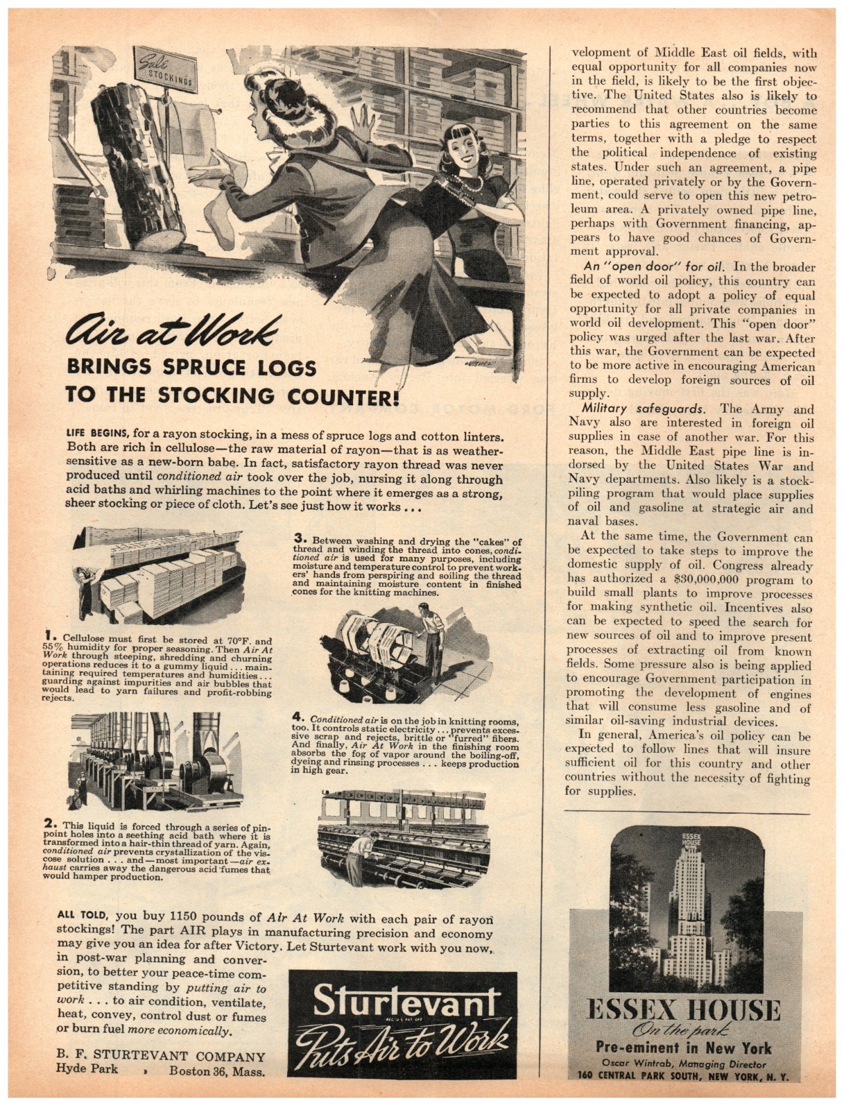PRINT AD 1944 Sturlevant Air At Work Brings Spruce Logs to the Stocking Counter