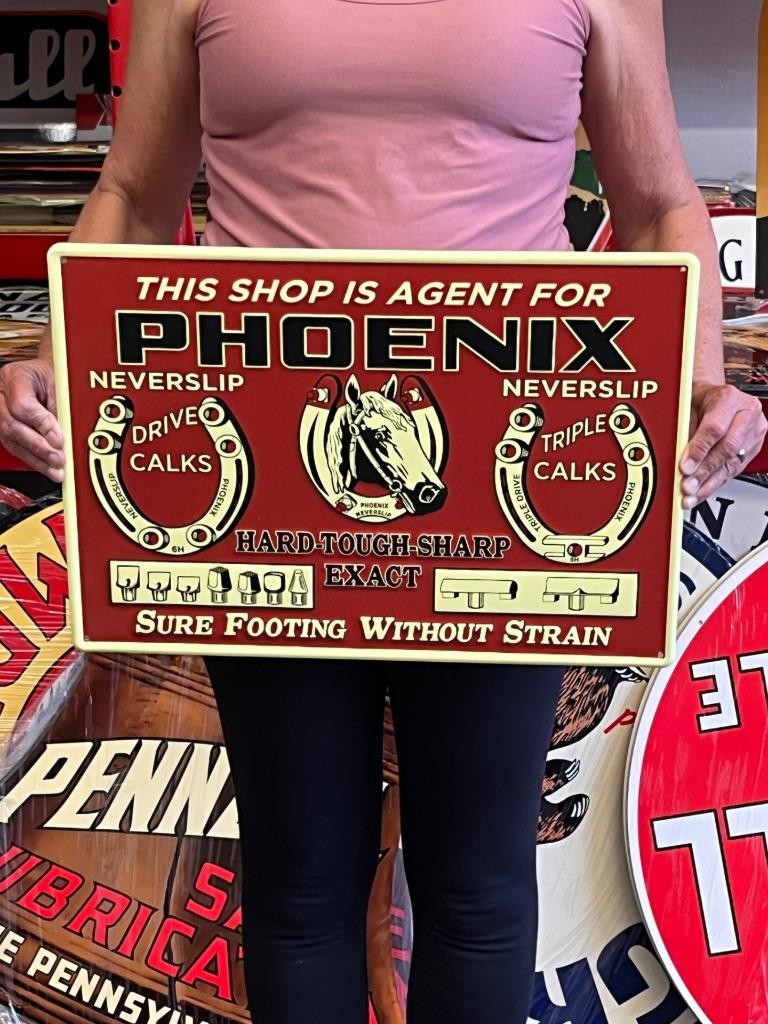 Vintage Anitque Old Style Metal Sign Phoenix Horseshoes 14x20 Made in USA