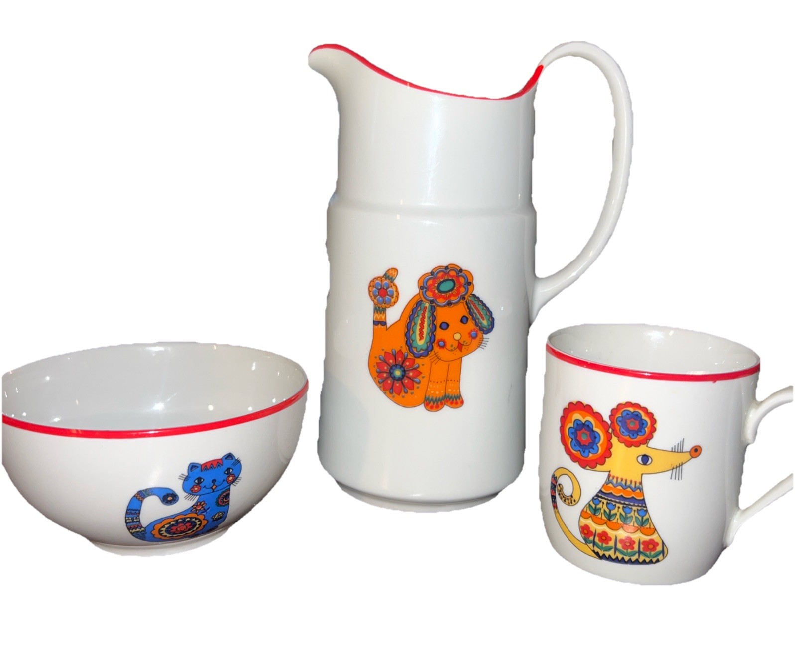 Vintage Bareuther Waldsassen Germany Folk Art Animal Bowl, Pitcher, Cup Vintage Bareuther Waldsassen Germany Folk Art Animal Bowl, Pitcher, Cup