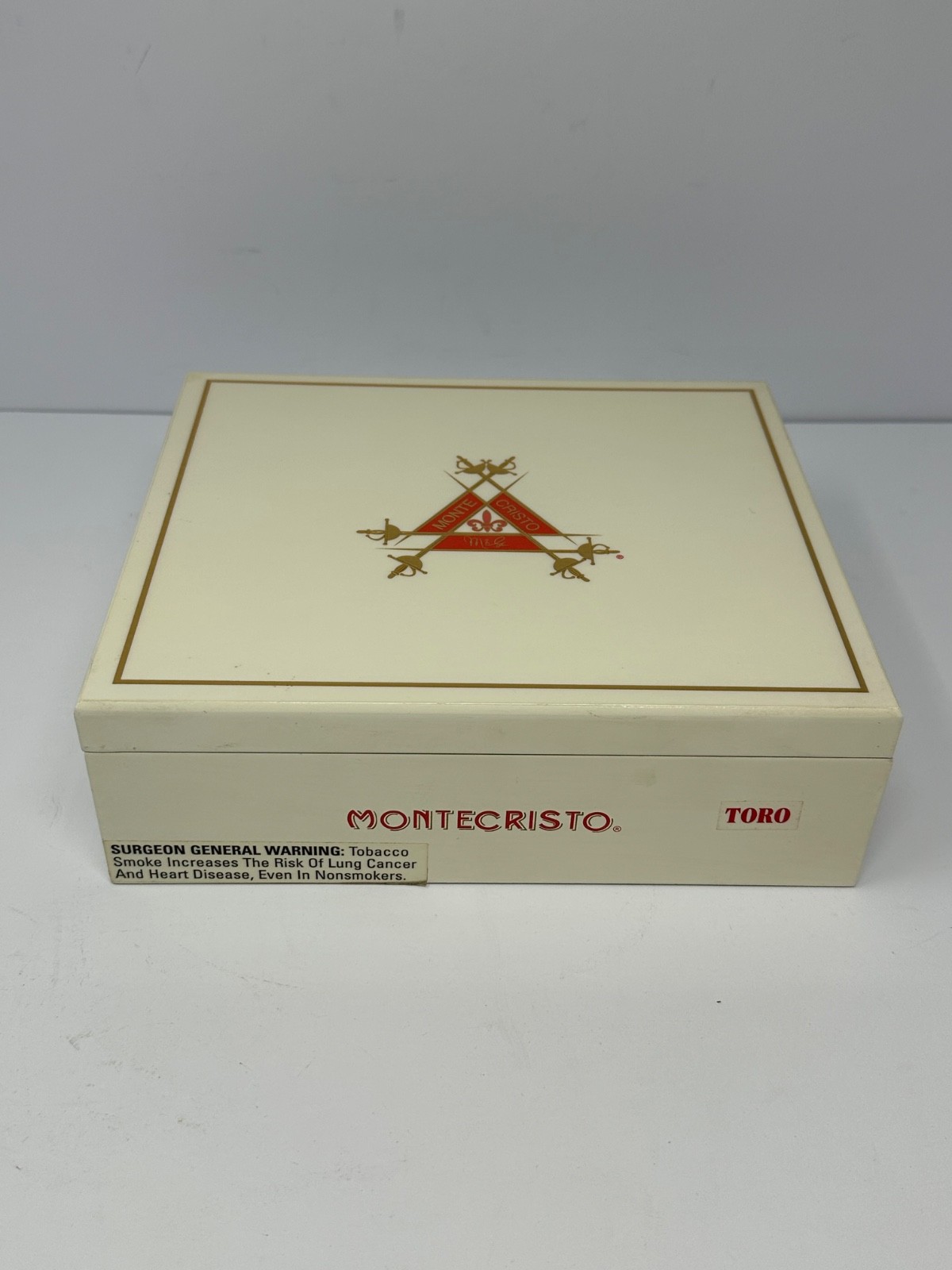 Vintage Glossy White Montecristo Monte Cristo Cedar Lined EMPTY Cigar Box O5