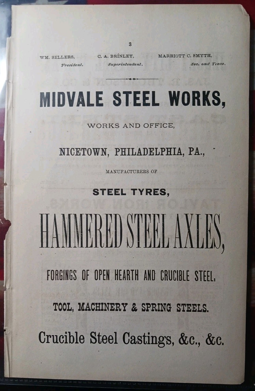 1876 Vintage Railroad Advertising MIDVALE STEEL WORKS Nicetown Pennsylvania 