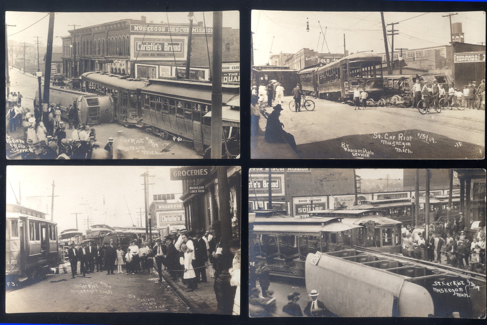 RPPC Six Streetcar Riots, Muskegon, Michigan 1919, One Columbus, Ohio 1910 RPPC Six Streetcar Riots, Muskegon, Michigan 1919, One Columbus, Ohio 1910