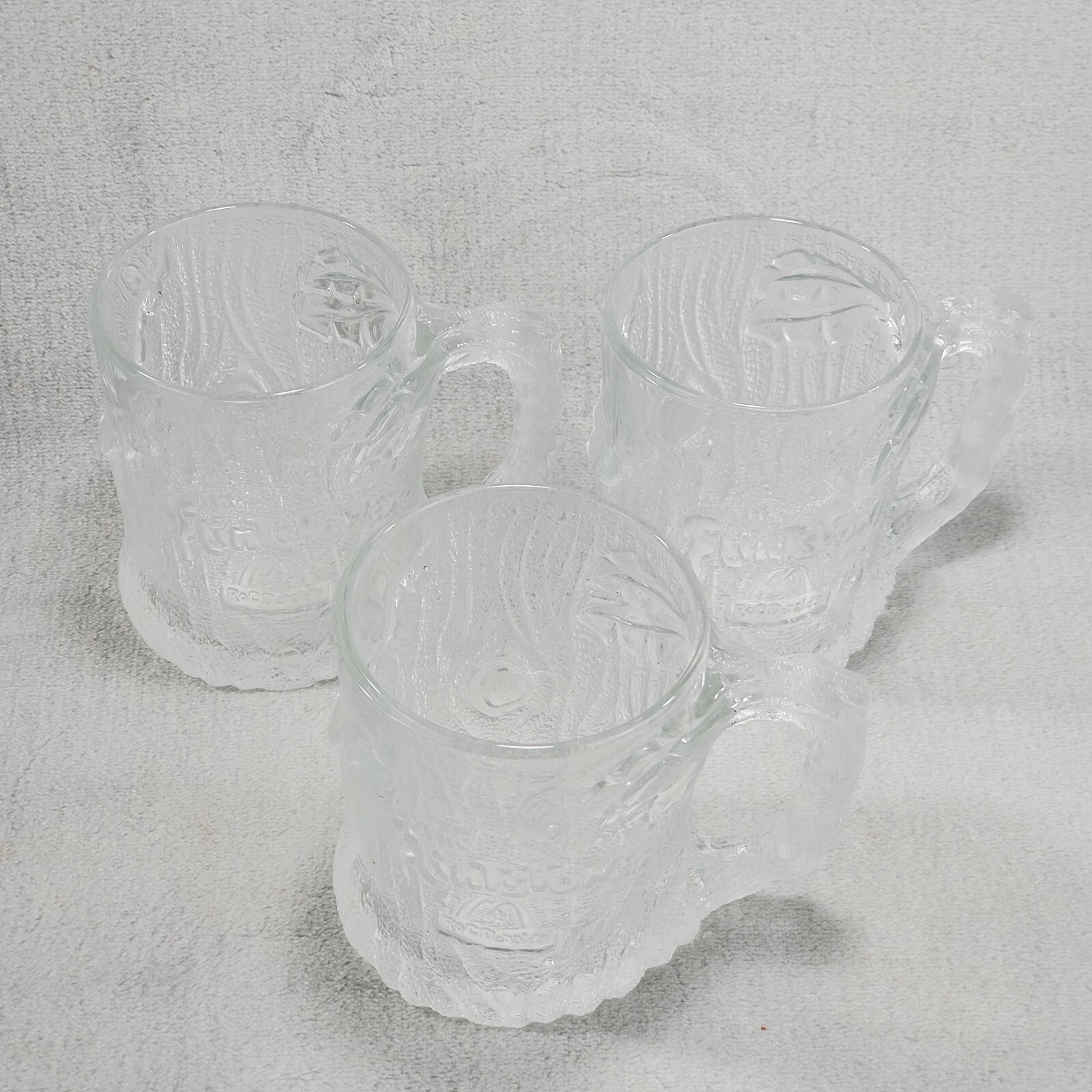 3 PC Flintstones Treemendous Mugs Vintage McDonalds Collectable 1993 RocDonald\'s