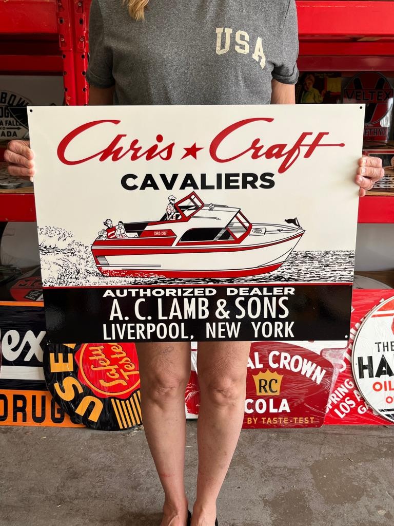 Vintage Style Metal Sign Chris Craft Cavalier NOT Porcelain 24x18 Made USA