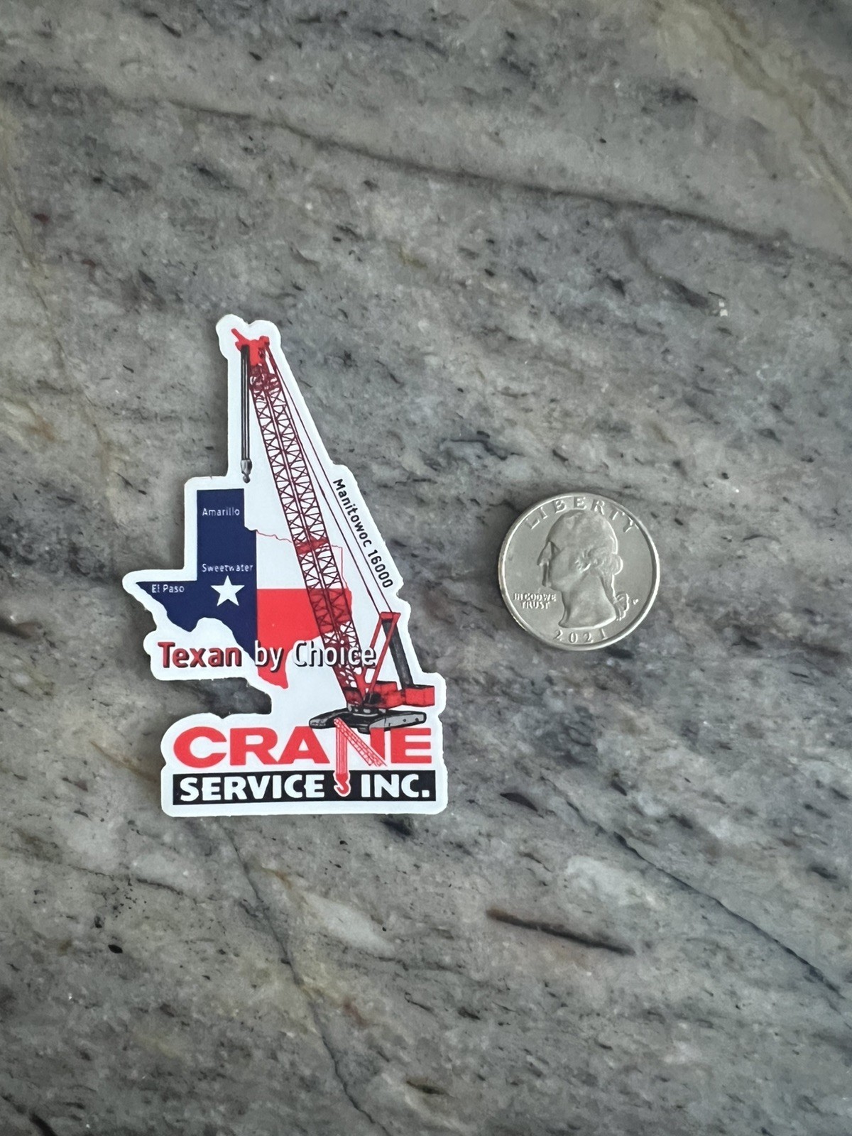Crane Service Inc. Texan by Choice Hardhat decal 1.93” x 3”