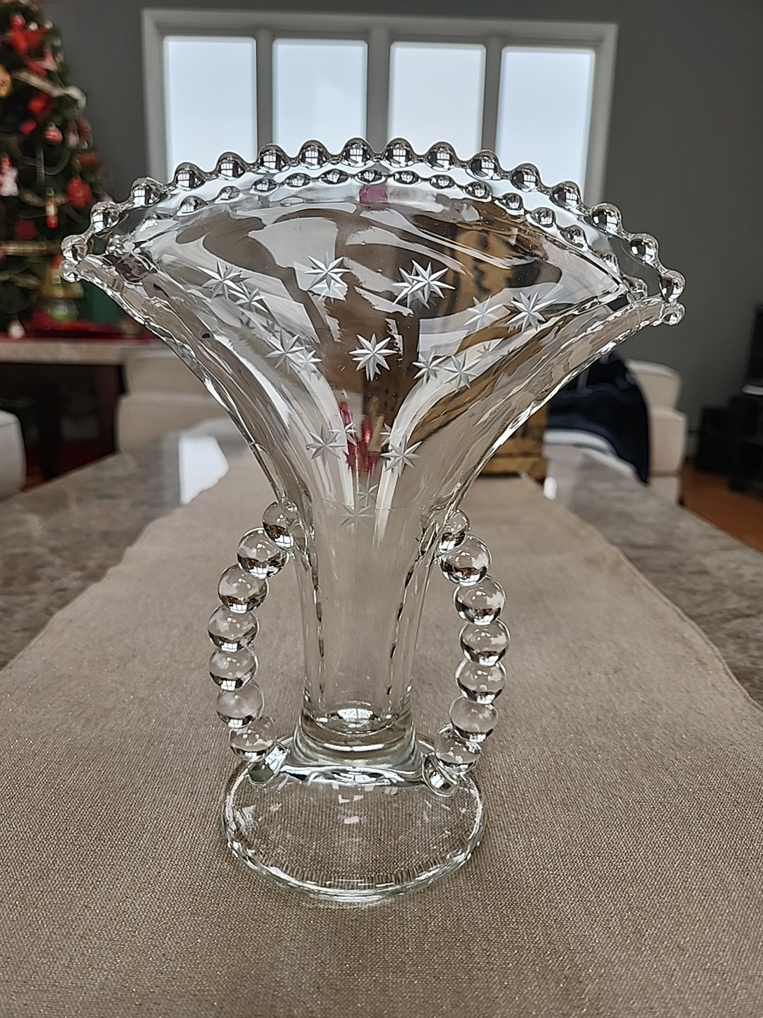 Antique Candlewick Etched With Stars Vase, 8