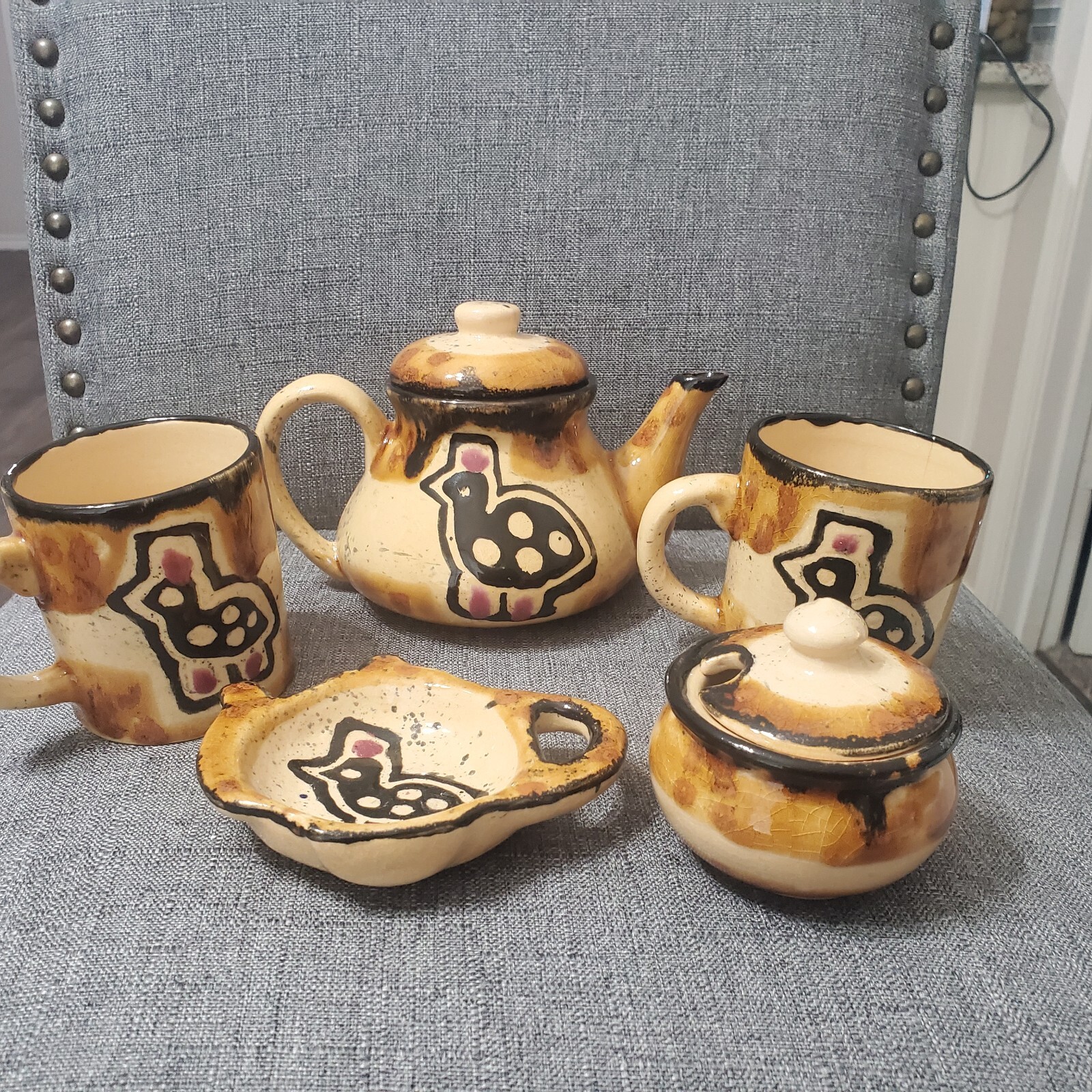 Kazuri 2000 LTD Masai Teapot & Cups Handmade Kenya Decorative Art Pottery RARE