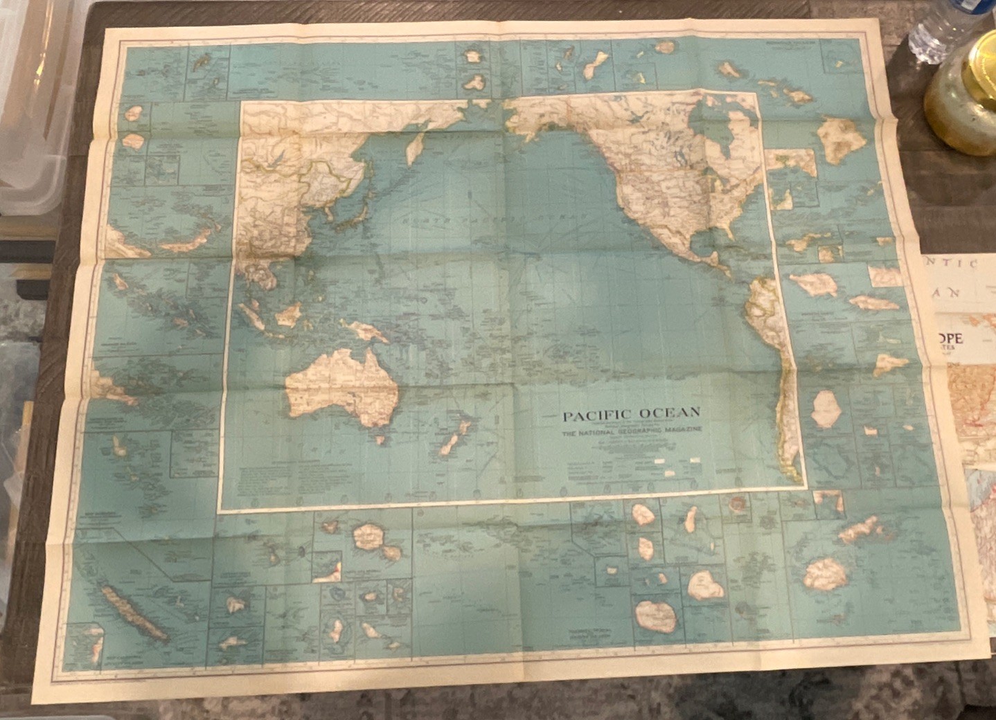 VTG Pacific Ocean Map National Geographic December 1936 38” X 30” Ships Folded
