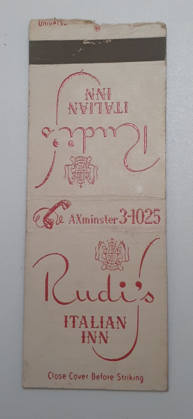 Matchbook cover CA Los Angeles - Rudi's Italian Inn Matchbook cover CA Los Angeles - Rudi's Italian Inn