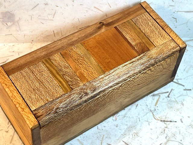 Handmade exotic woods hinged divided box, 9