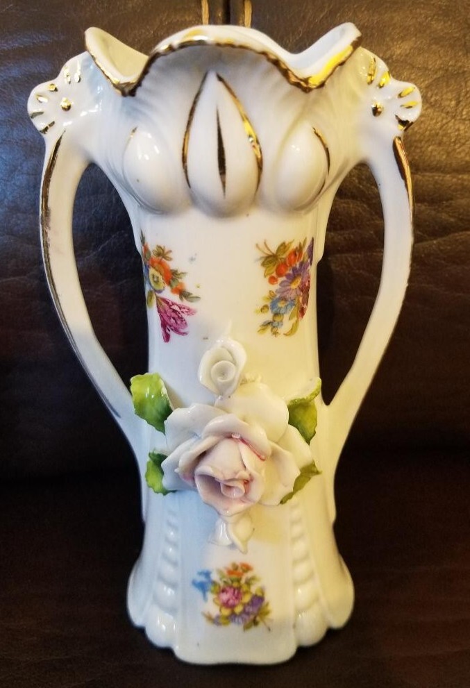 Vintage Bud Vase with Capodimonte Pink Rose