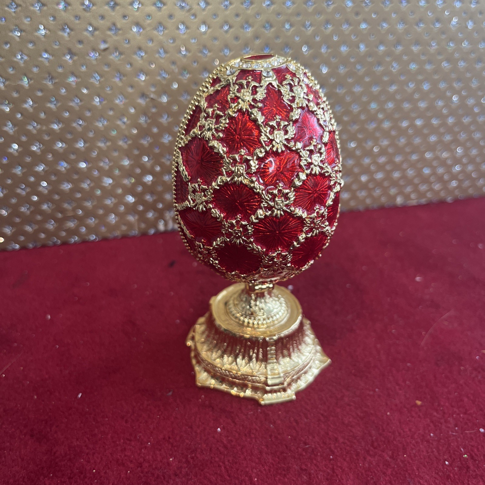 Traditions Of Faberge Egg Red Swarovski Made Russia Inside Magnetic Egg No Box