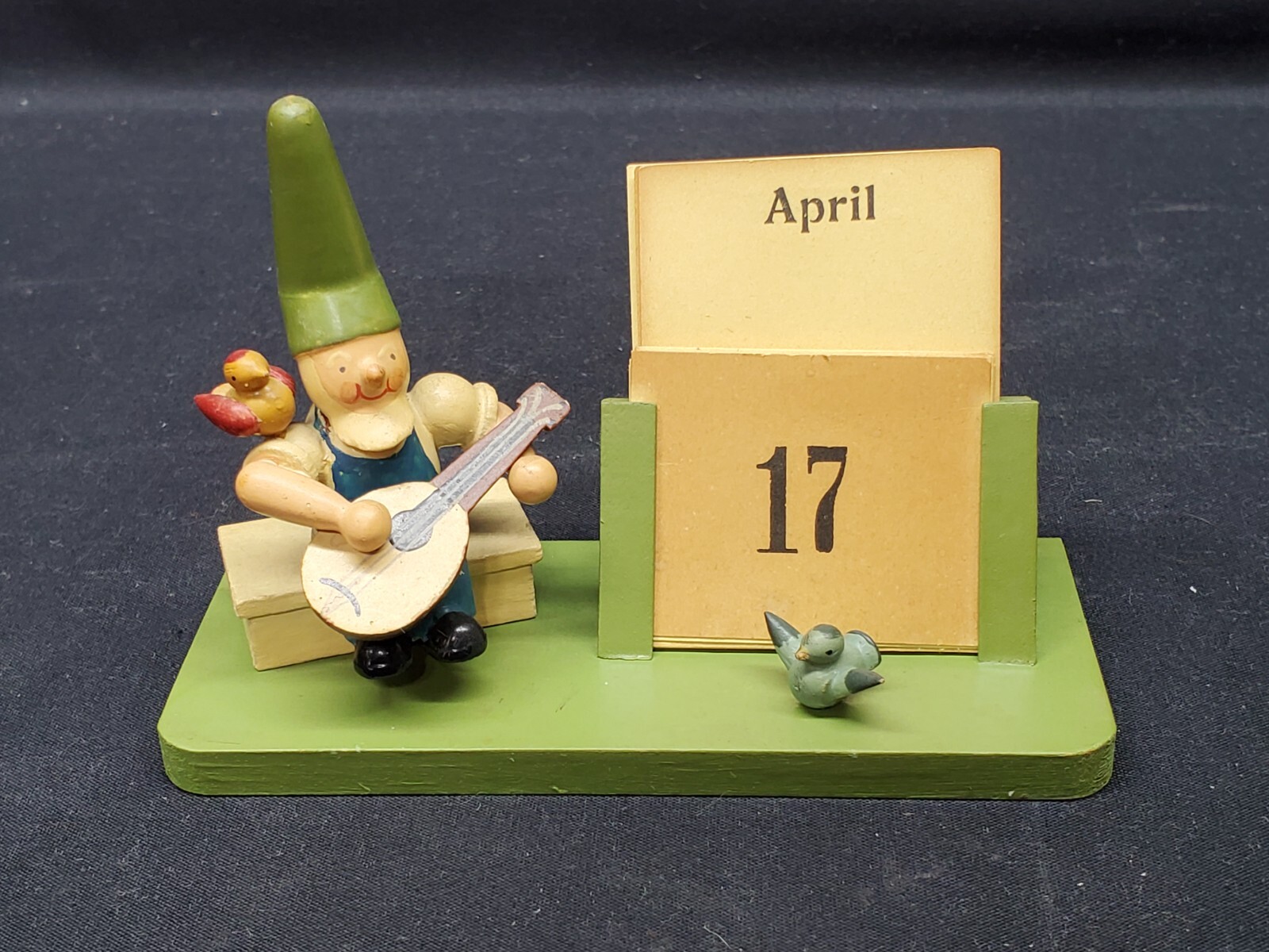Vintage RG Richard Glasser Wooden Elf w/ Guitar Paper Calendar - Made in Germany