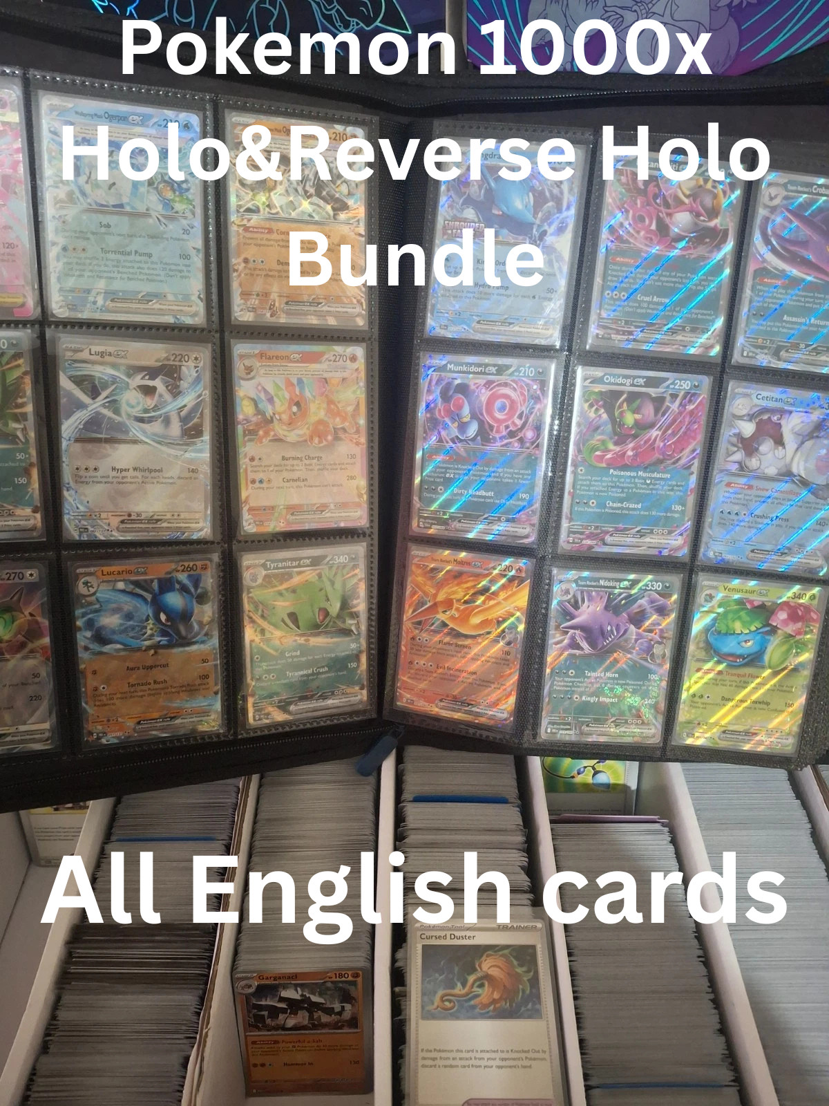 1000x Pokémon Cards Bundle Holo/Reverse Holo 4 Rare Cards EX/V/Promo Mint/NM