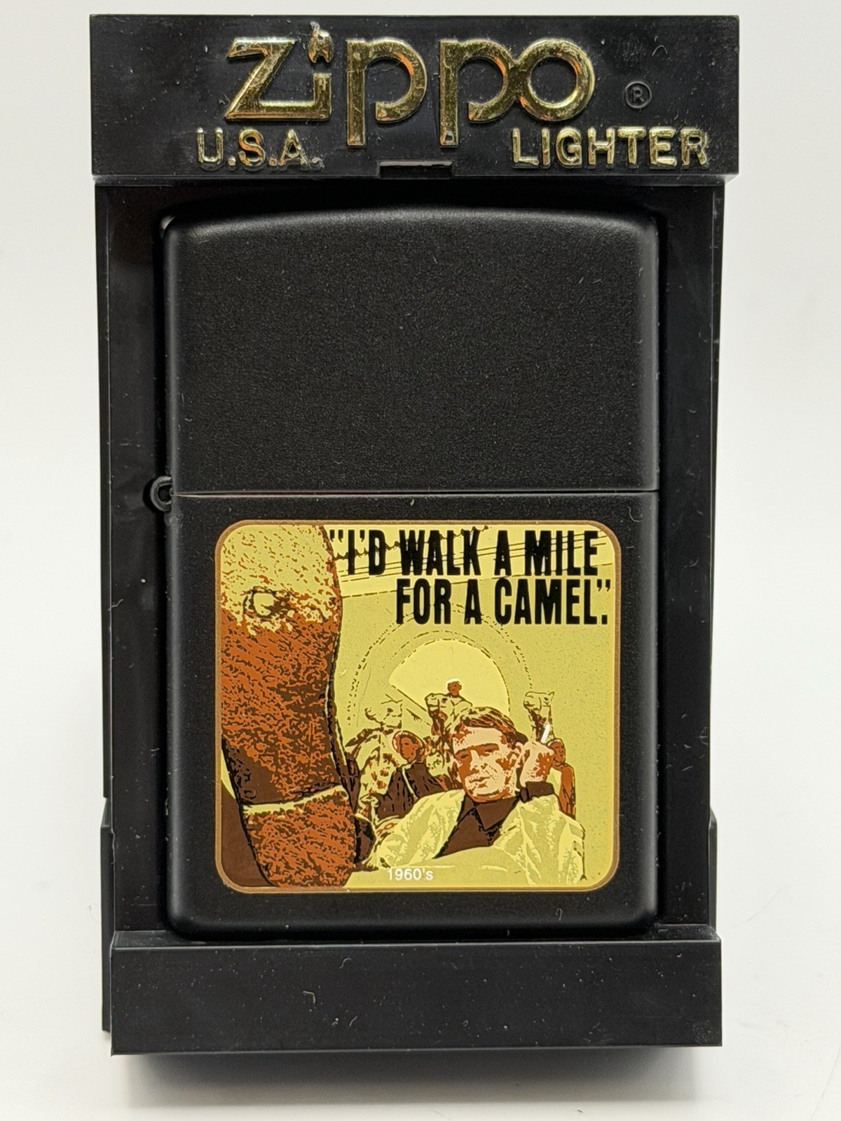 Vintage 1999 I’d Walk A Mile For A Camel Black Matte Zippo Lighter NEW Rare B46