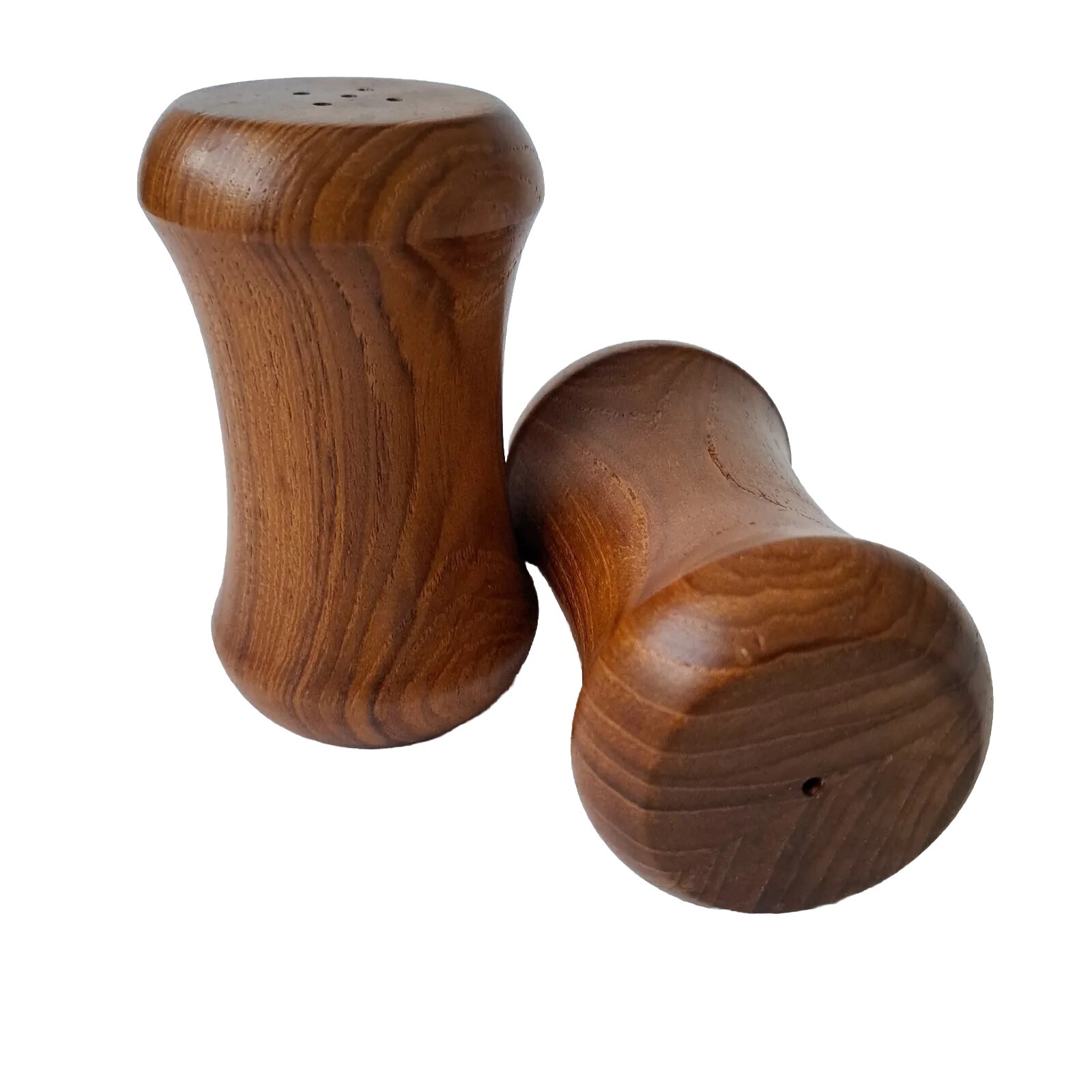 VTG MCM Danish Dansk Style Teak Turned Wood Salt & Pepper Shakers & Stoppers BBQ