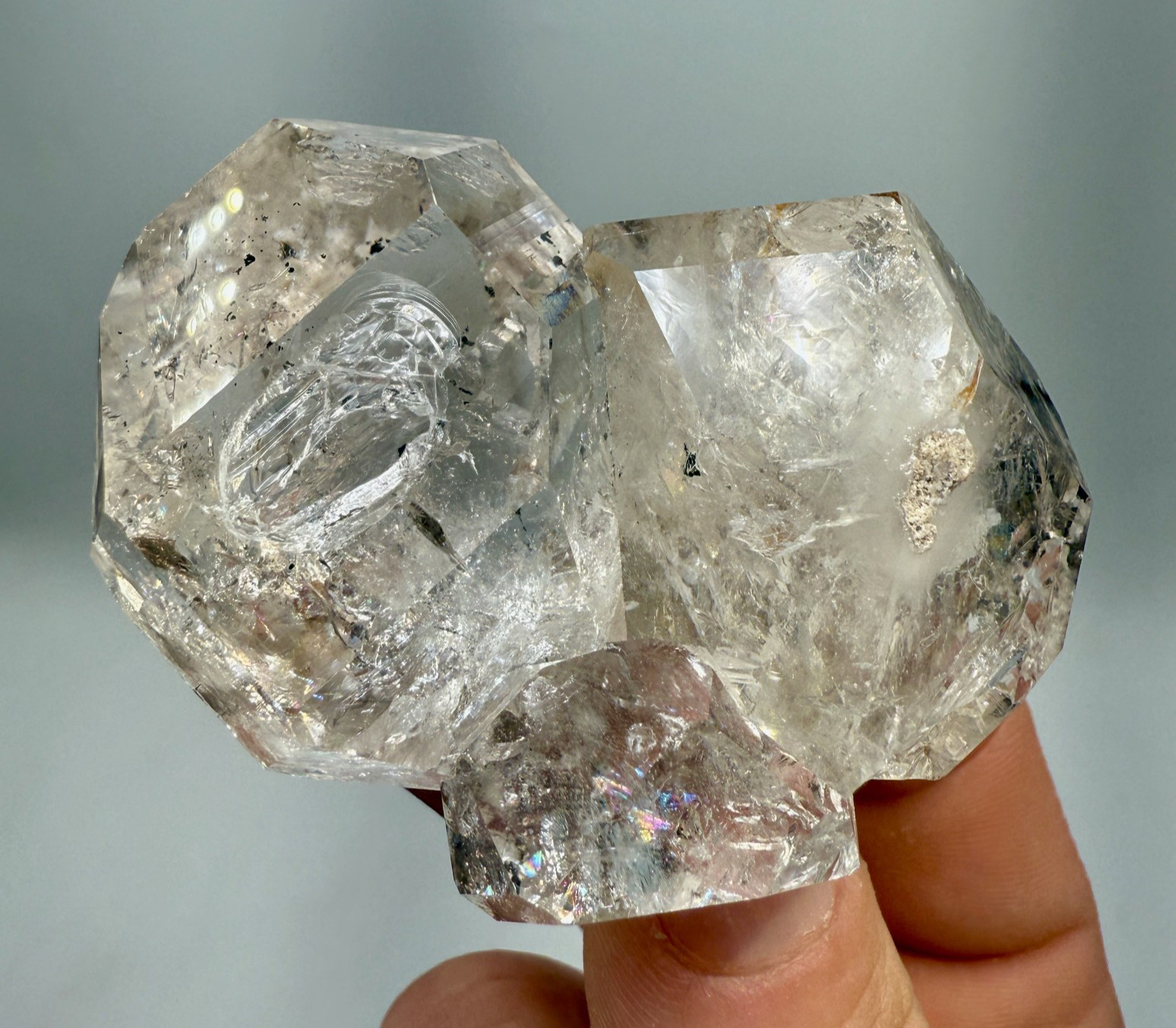 103.8 g Herkimer Diamond Cluster w/ Rainbows + Light Smoky Phantoms