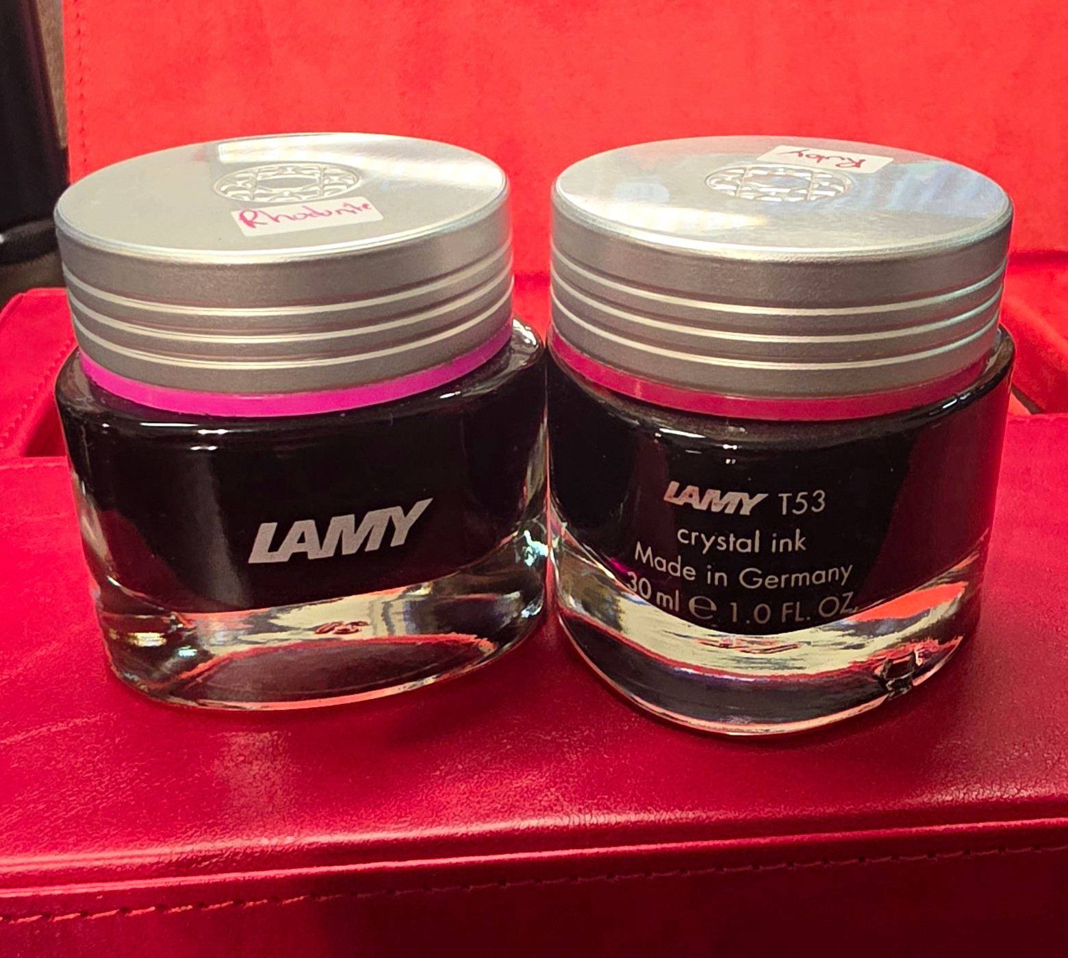 LAMY T53 Crystal Fountain Pen Ink Bottles 2-Pack Rhodamine & Ruby 30 mL