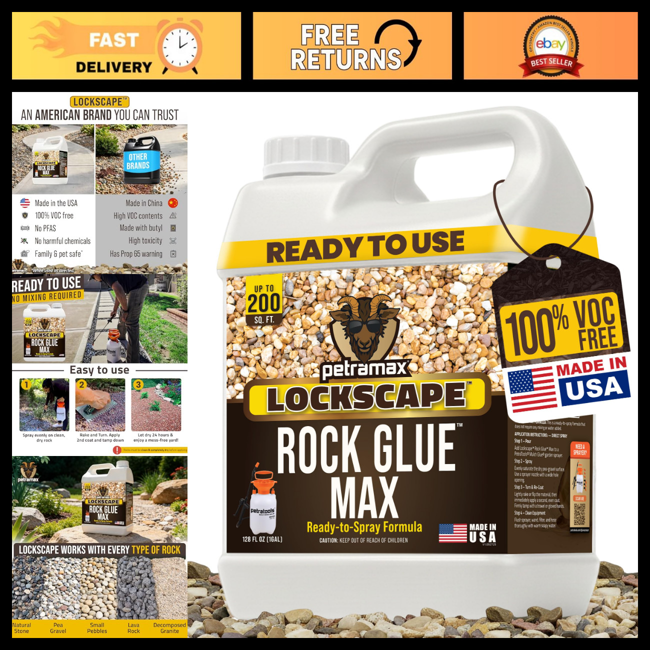 Ready-to-Use Rock Glue for Landscaping - 1 Gallon, USA-Made, Strong Adhesive