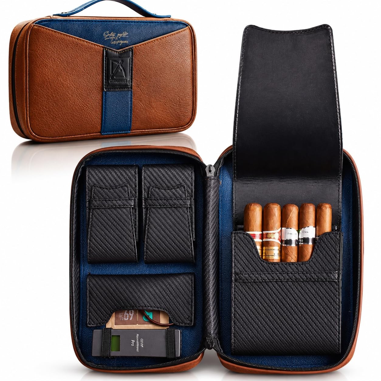 Premium Leather Travel Cigar Humidor, Luxury Cigar Case Holder for Men, Hard Premium Leather Travel Cigar Humidor, Luxury Cigar Case Holder for Men, Hard