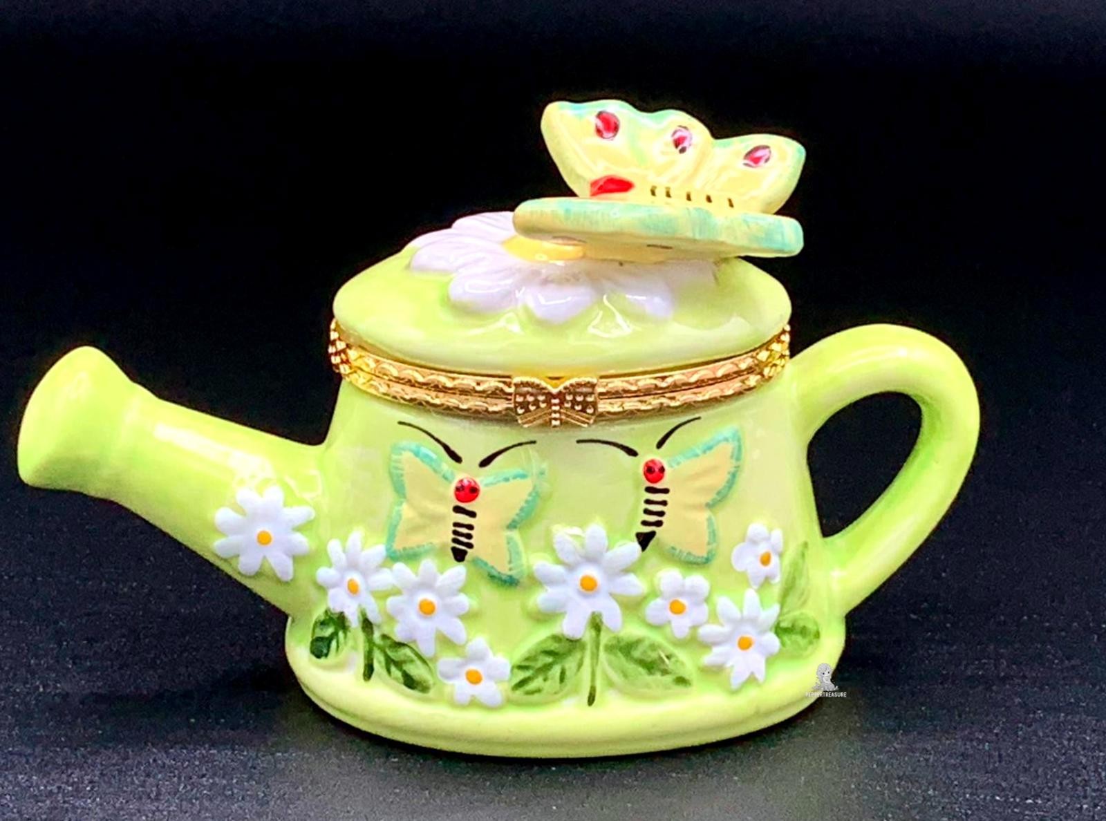 Miniature Watering Can Trinket Box, Spring Garden Decor, Butterfly Figurine 