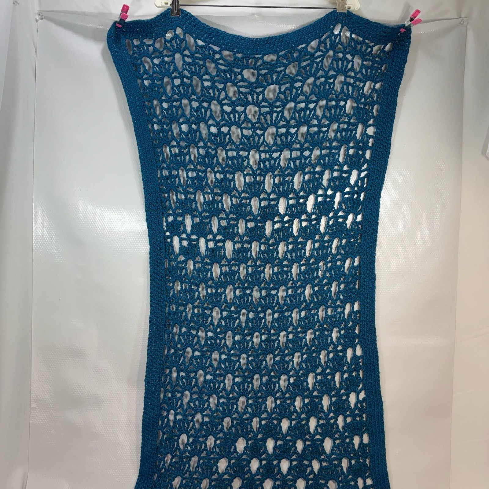 Handmade Crochet Teal Blue Table Runner Lacy Openwork Design