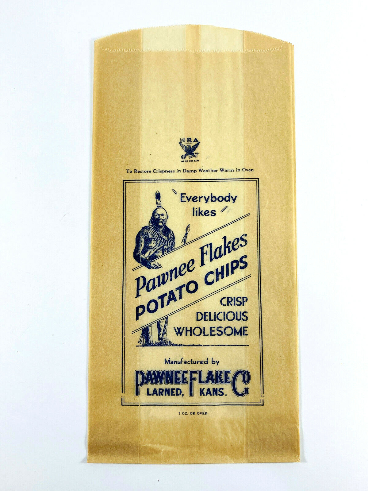 1930's RARE Pawnee Flakes Potato Chips Bag Native American Indian advertising 1930's RARE Pawnee Flakes Potato Chips Bag Native American Indian advertising