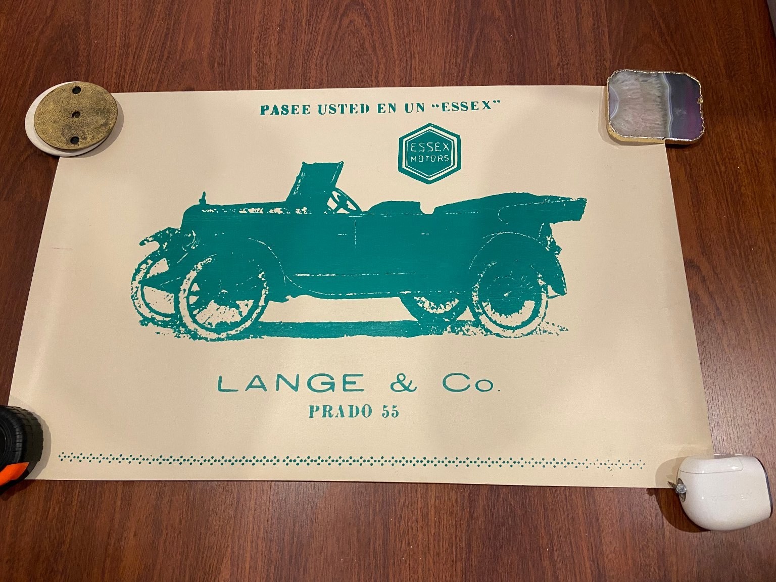 Vintage Essex Motors Automobile Ad Lange & Co. Prado 55 Cuba 1920s Original Teal Vintage Essex Motors Automobile Ad Lange & Co. Prado 55 Cuba 1920s Original Teal