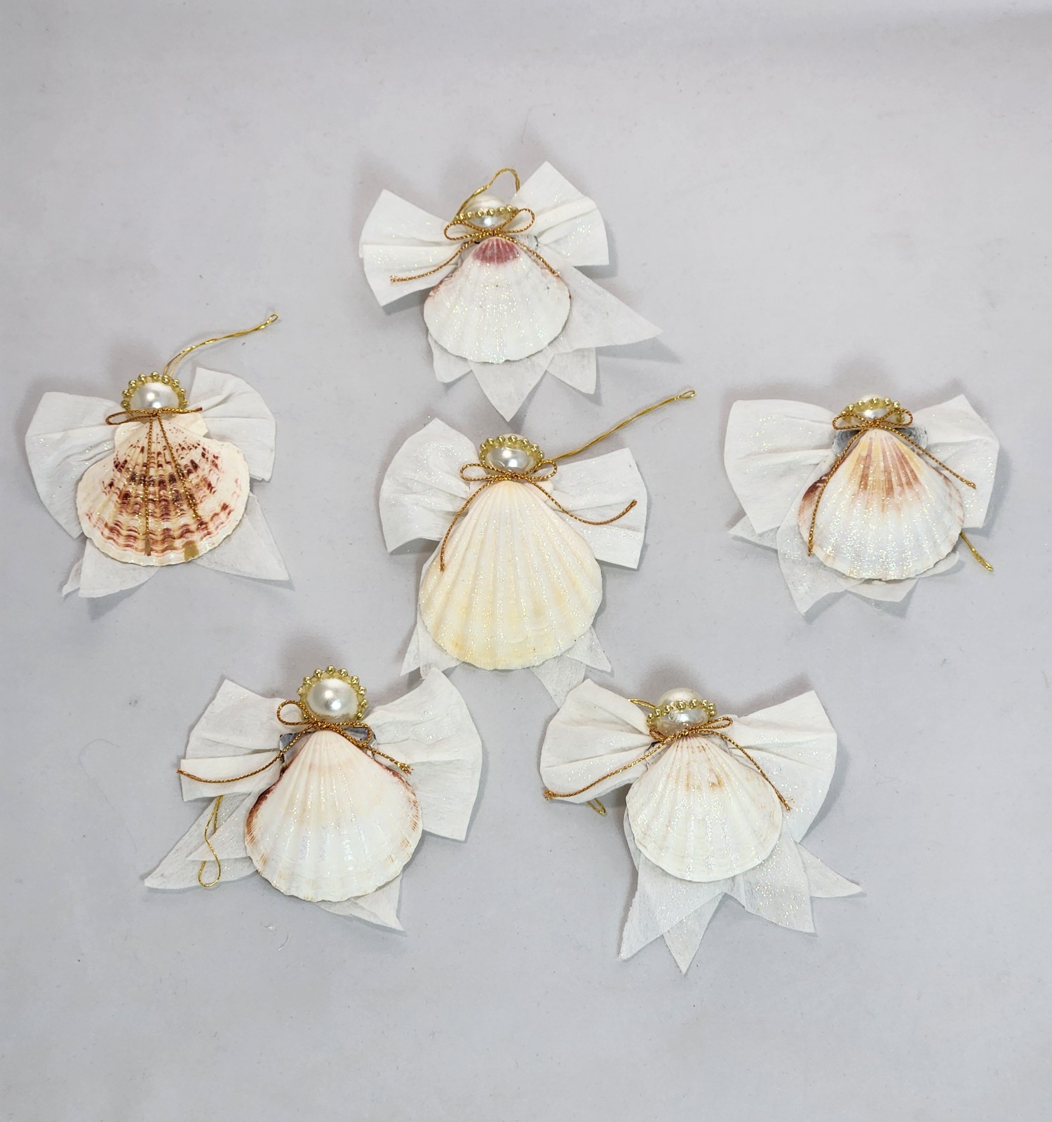 Seashell Angels Hanging Ornaments 6 Pcs Asstd  Vintage V G Cond Pre-Owned