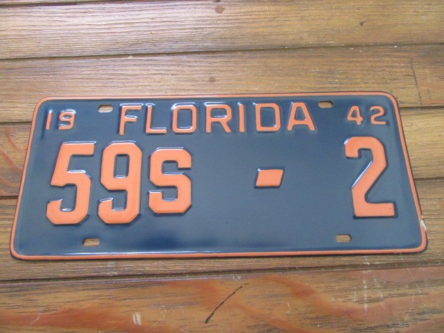 1942 Florida license plate, Franklin county, single digit #2, YOM