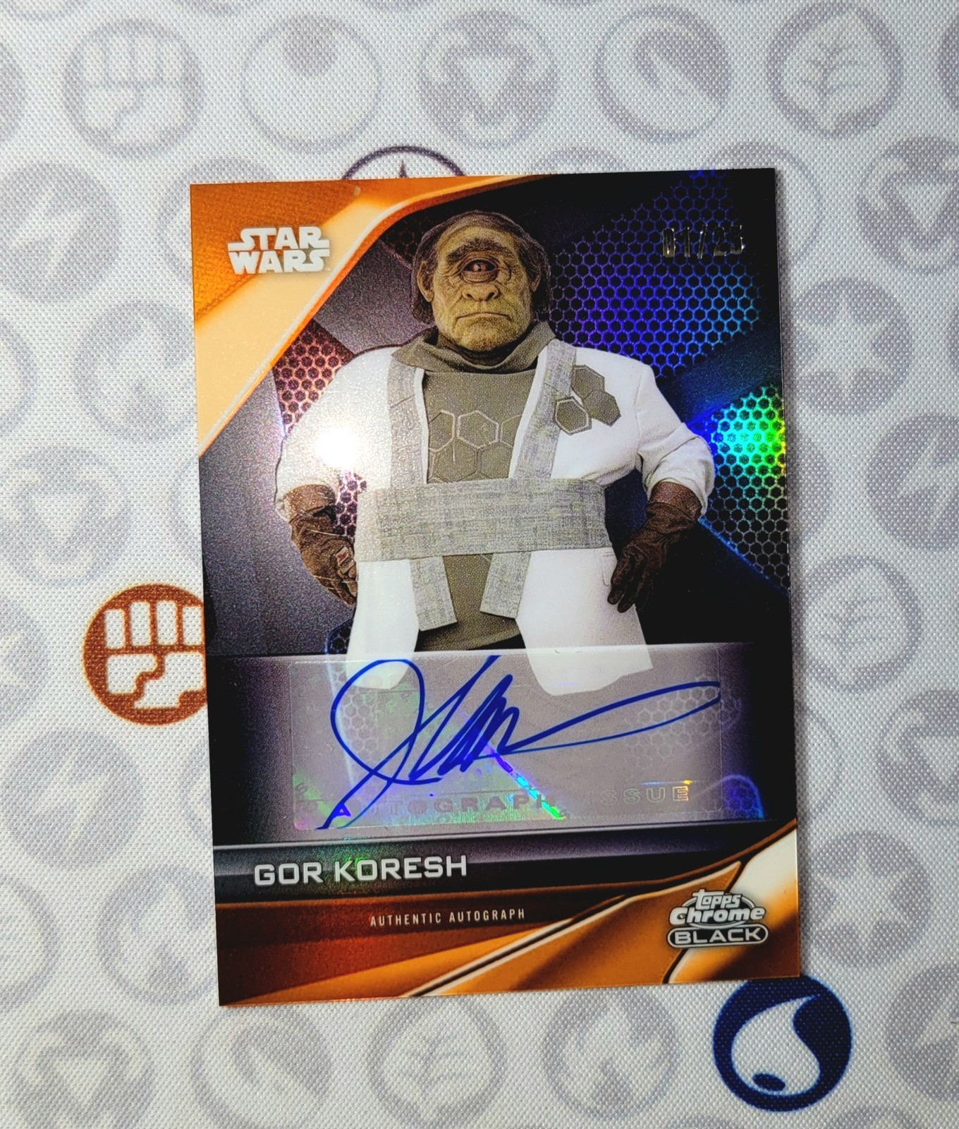 Topps Chrome Black Star Wars JOHN LEGUIZAMO AS Gor Koresh 1/25 Orange Auto 