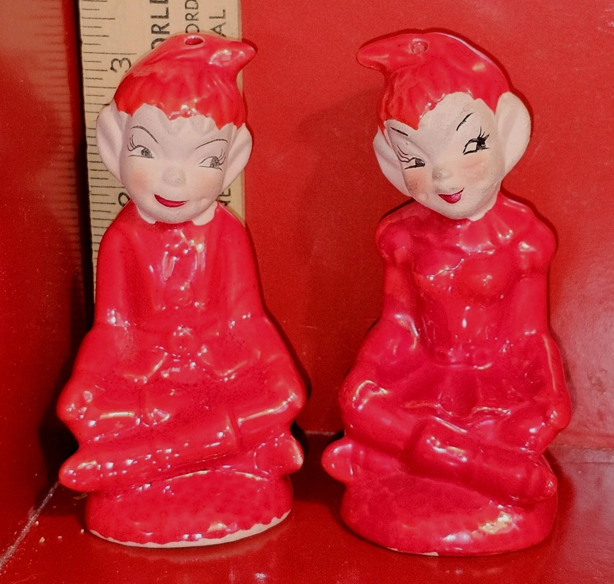 Vintage Gilner? Ceramic Elf Pixie Girl & Boy Salt & Pepper Shakers Lot Sp 16