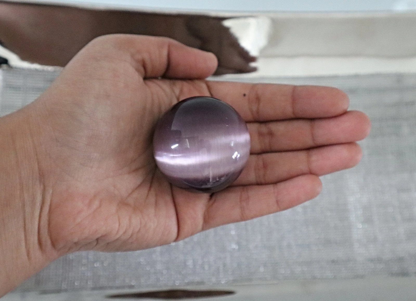 Purple Cat\'s Eye Amethyst Sphere 40mm — Chatoyant Crystal Ball