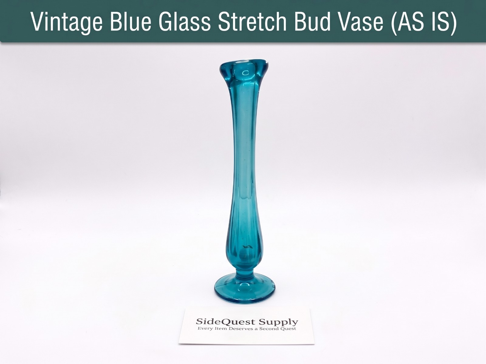 Vintage Blue Glass Stretch Bud Vase – AS IS (Cracked Base)
