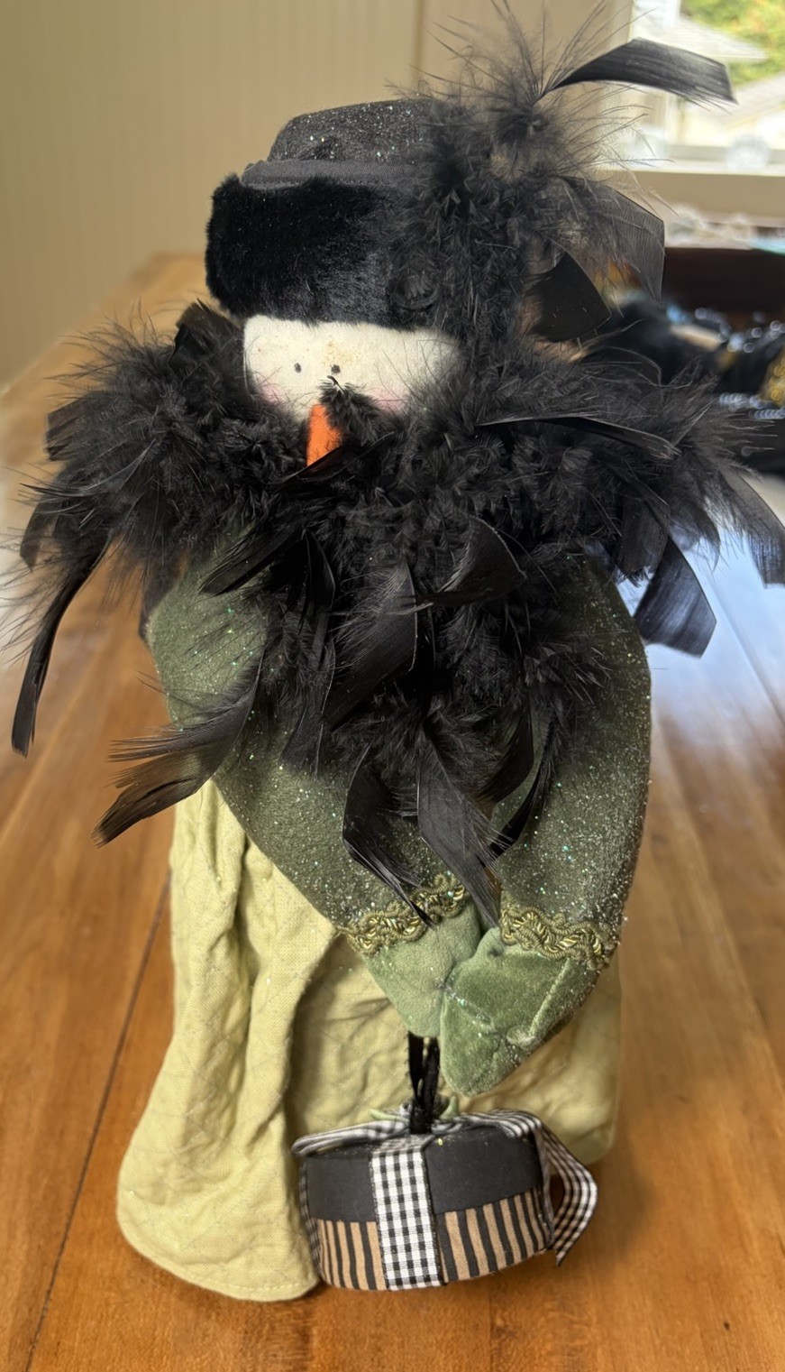 Vintage RAZ Imports 15” Victorian Snowman Woman Fabric Weighted Base Feather Boa Vintage RAZ Imports 15” Victorian Snowman Woman Fabric Weighted Base Feather Boa
