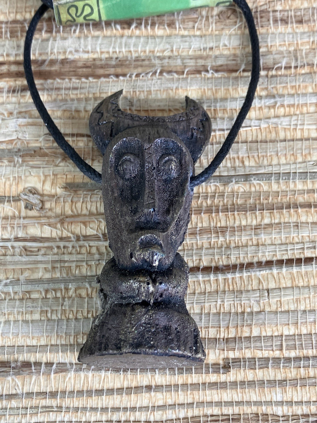 Tiki Tony Tiki Pendant Necklace Handmade Mask Brown Resin 3\