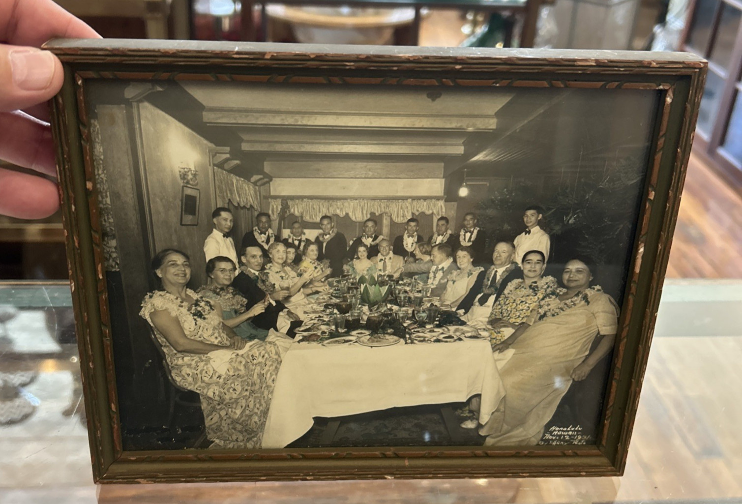 Large RARE 1931 Elegant Luau Party Honolulu Hawaii Tiffany Photo Original