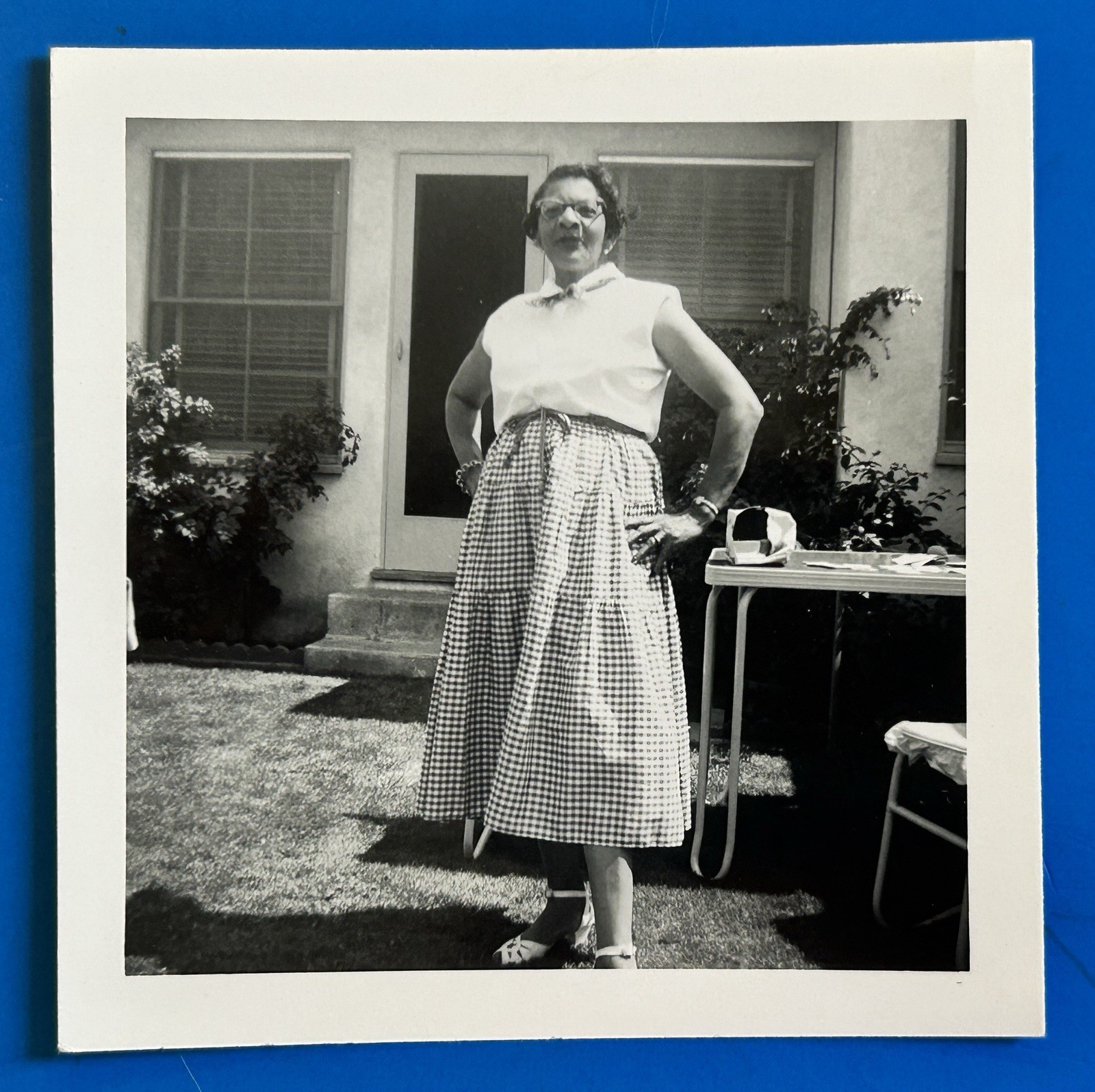 1950s Vint Woman in Gingham Skirt B&W Photo Mid Century African American