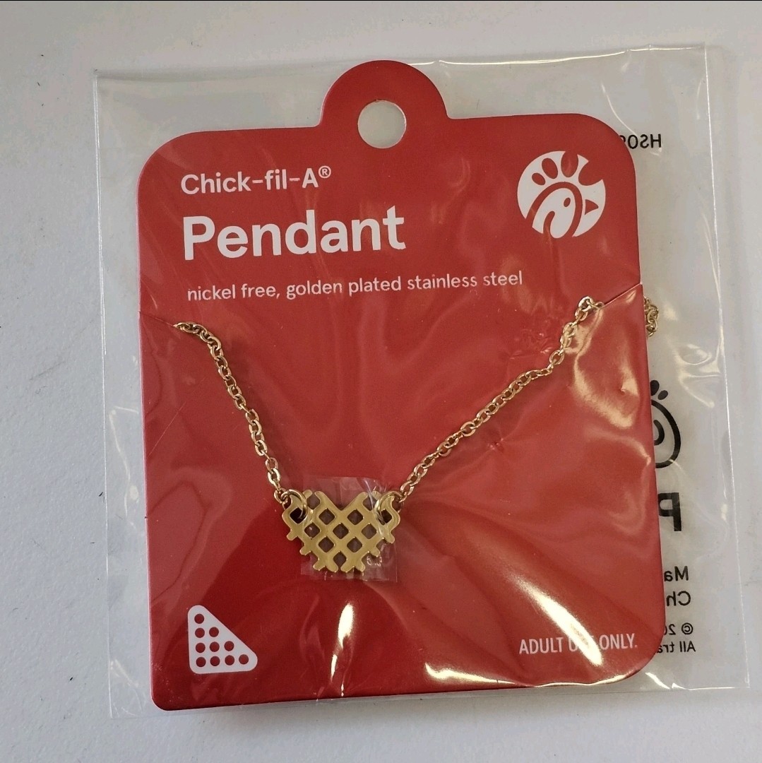 Chick-fil-A Waffle Fry Heart Necklace Golden Plated Stainless Steel NEW Z6