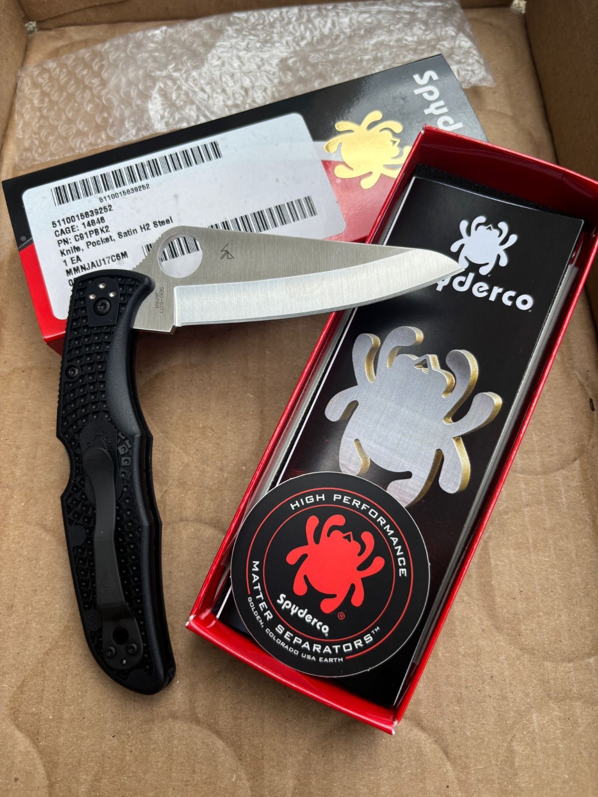 C91PBK2 Spyderco Pacific Salt 2 Folding Knife Black FRN Handle *NIB*