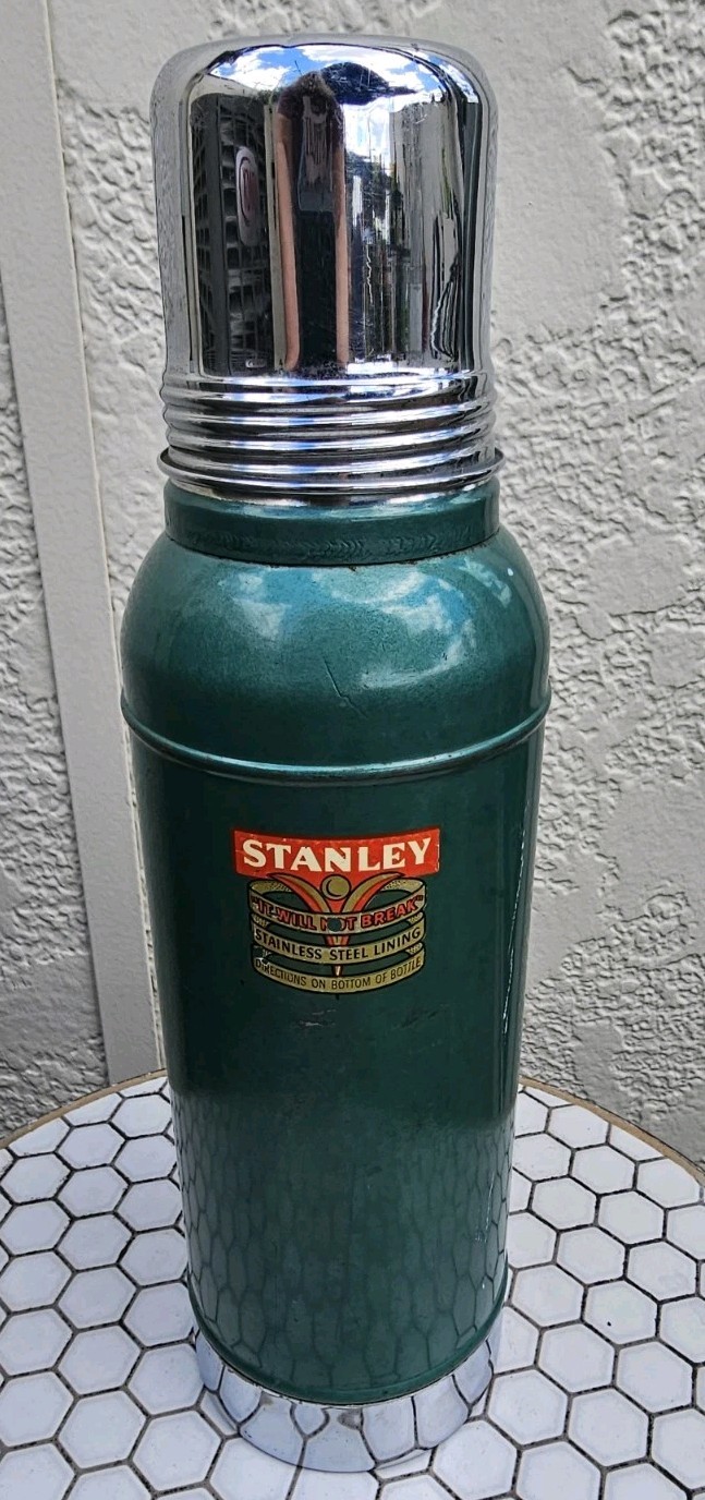 Vintage 1955 Stanley Super Vac Thermos Green Stainless Lining with Cork & Cup Vintage 1955 Stanley Super Vac Thermos Green Stainless Lining with Cork & Cup