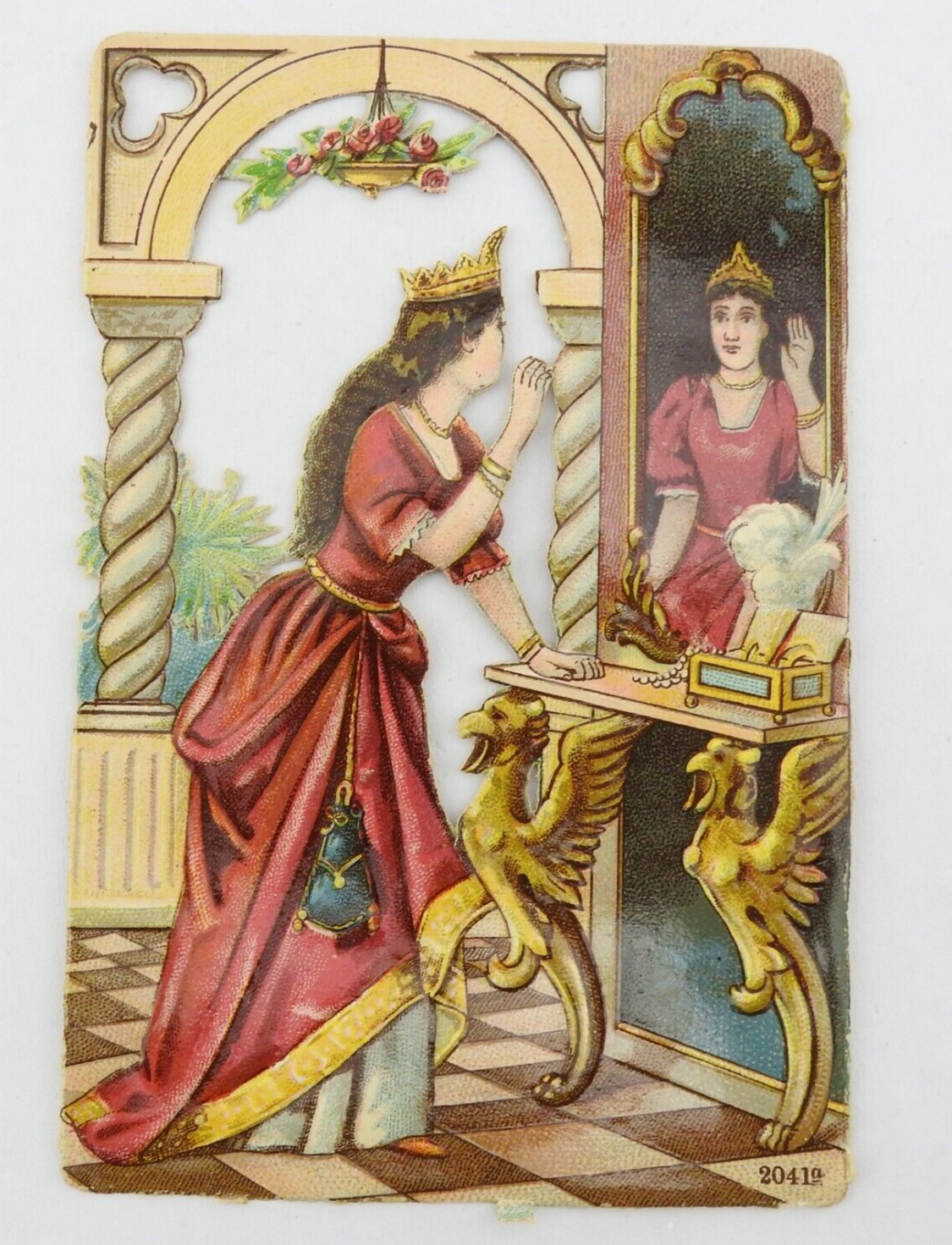 Antique Victorian Die Cut Out Grimms Fairy Tale German Snow White Mirror Embosse Antique Victorian Die Cut Out Grimms Fairy Tale German Snow White Mirror Embosse