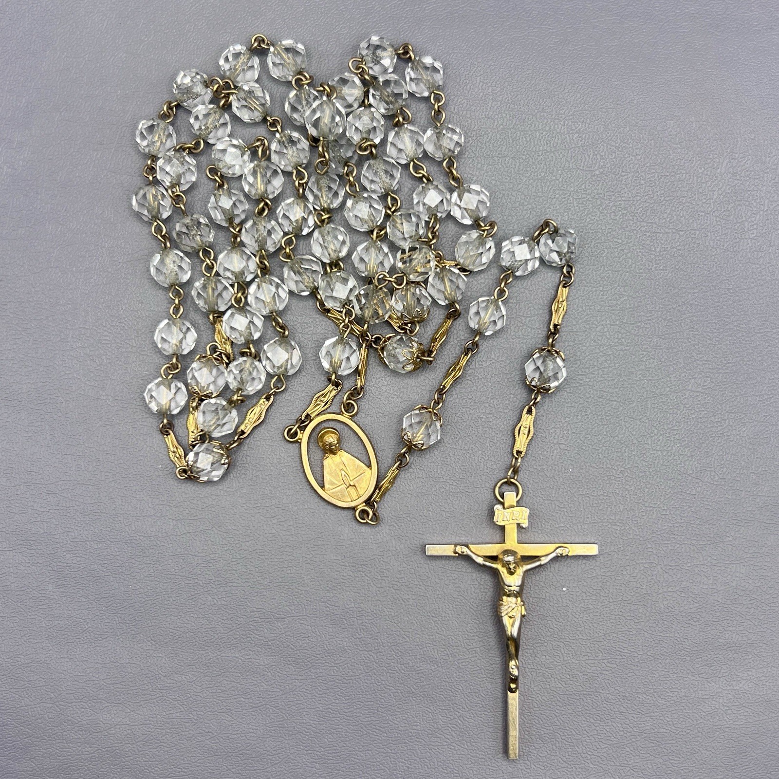 Vintage AFCO 1/20 12KGF Gold Tone Crystal Beads Rosary 24.5\