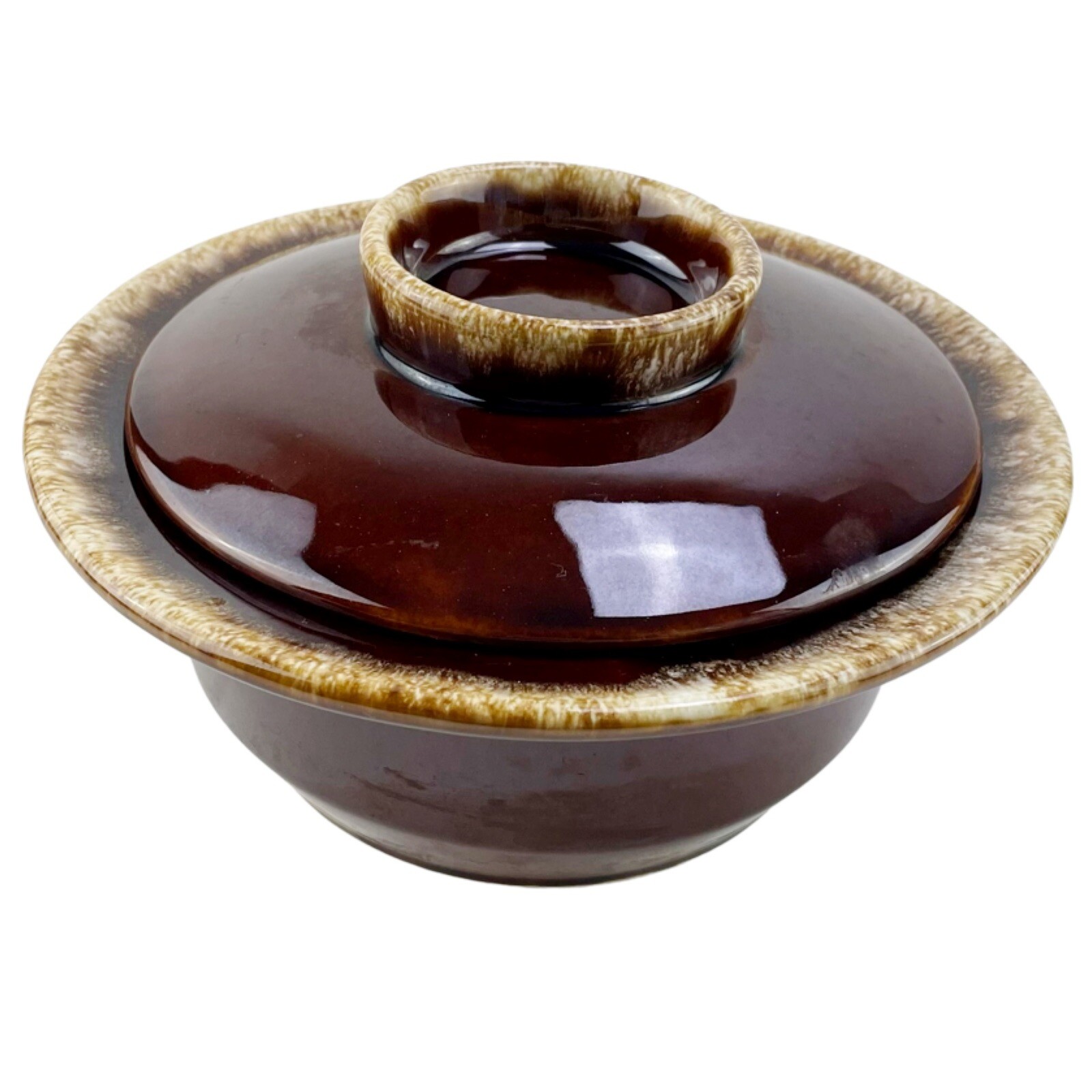 Vintage Hull Casserole Dish Brown Drip Crestone Lid 1 qt Oven Proof USA Baker
