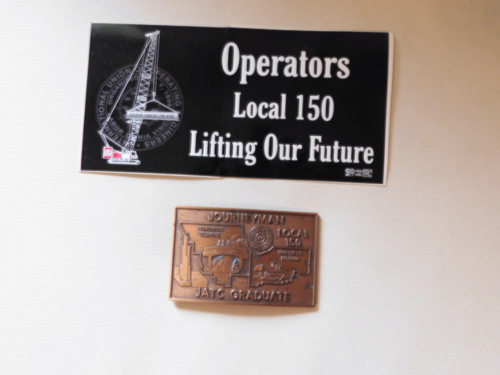 LOCAL 150 Journeyman JATC graduate BELT BUCKLE vintage 1987 presented & sticker