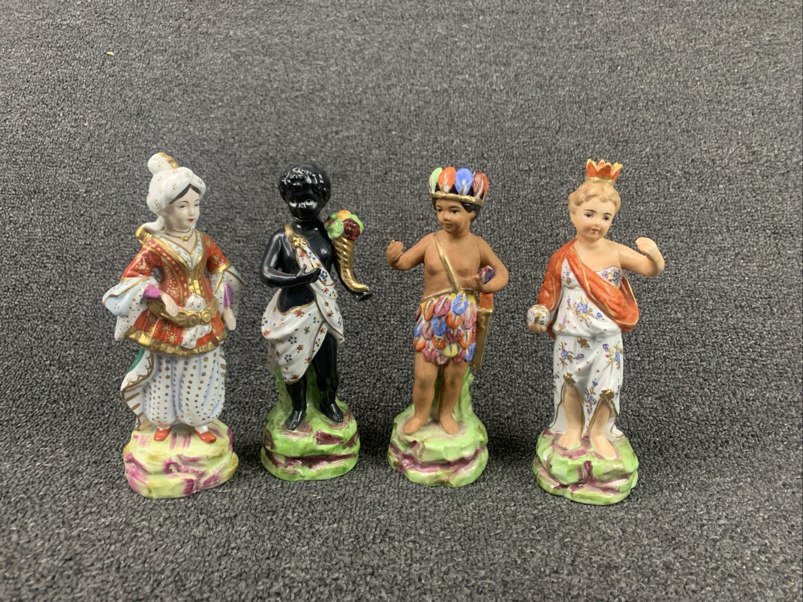 Mottahedeh Design Four Porcelain Allegorical Art Continents Figurines Italy